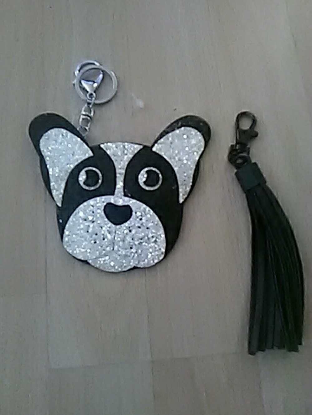 Glitter French Bulldog Keychain with Black Tassel